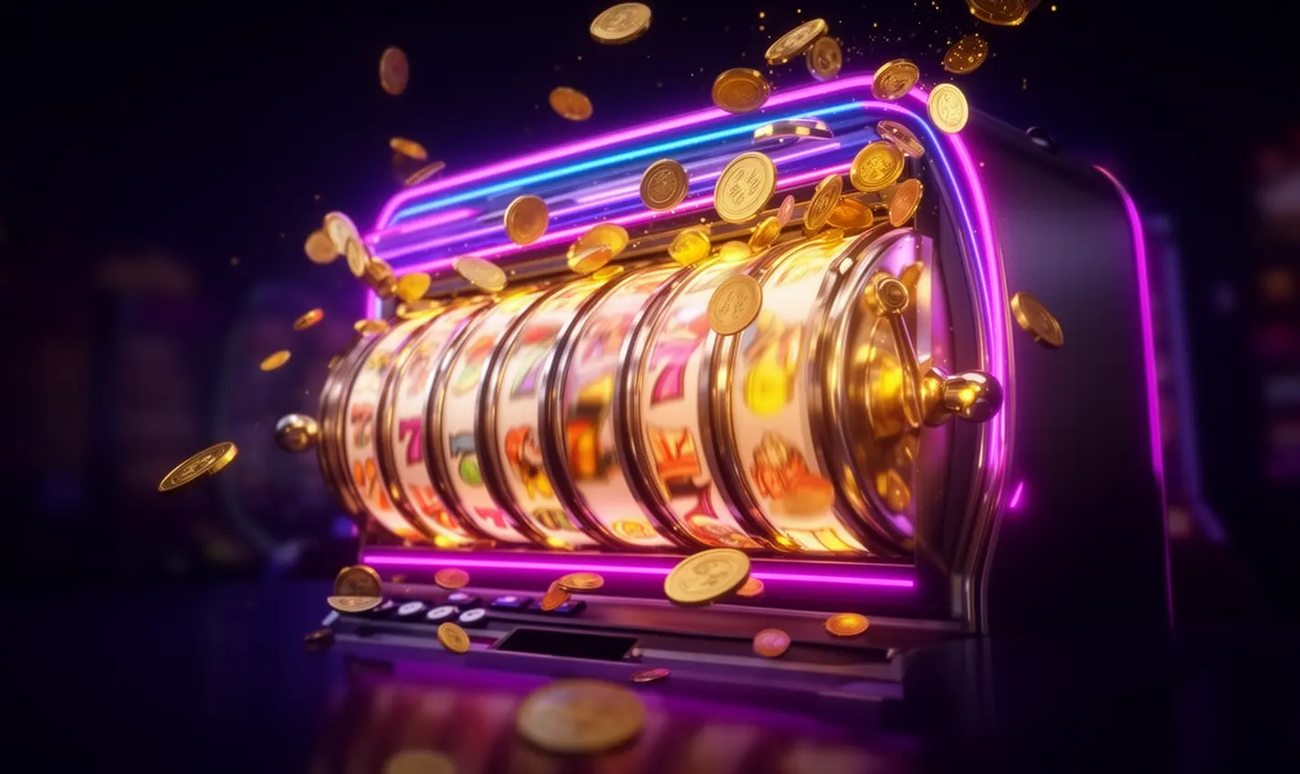 Elegant slot machine with bright reels and scattered gold coins creating a rich casino experience on 93BD online slots platform